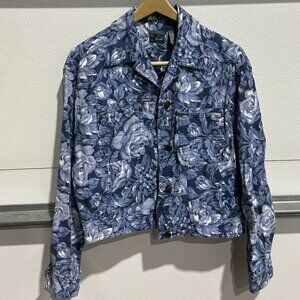 LiaWear Blue Floral Denim Jacket | Cropped | Vintage 90s Style | Size S